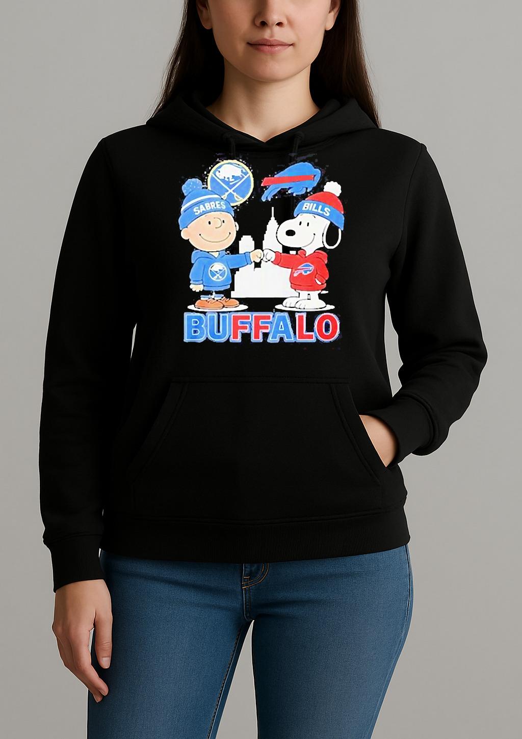 Snoopy Fist Bump Charlie Brown Buffalo Sabres And Buffalo Bills Shirt Unihoodie