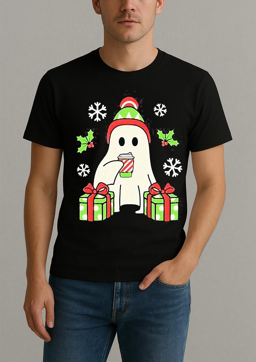 Spooky Ghost Merry Christmas Gift Snow Shirt