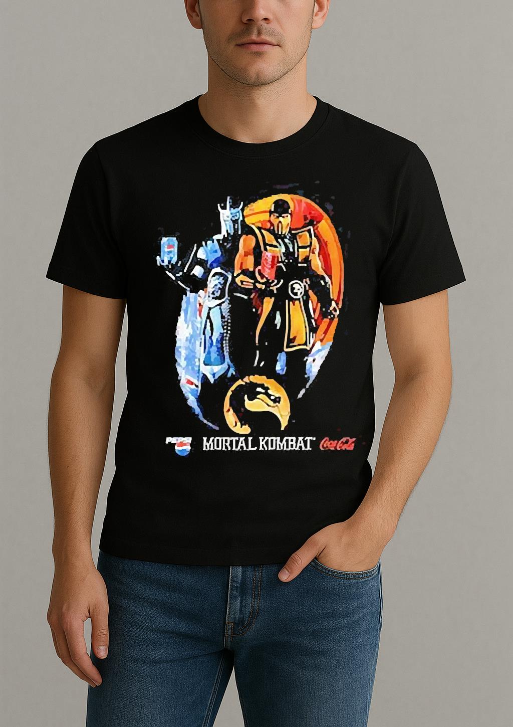 Sub Zero And Scorpion Holding Coca Cola And Pepsi Mortal Kombat Logo Shirt