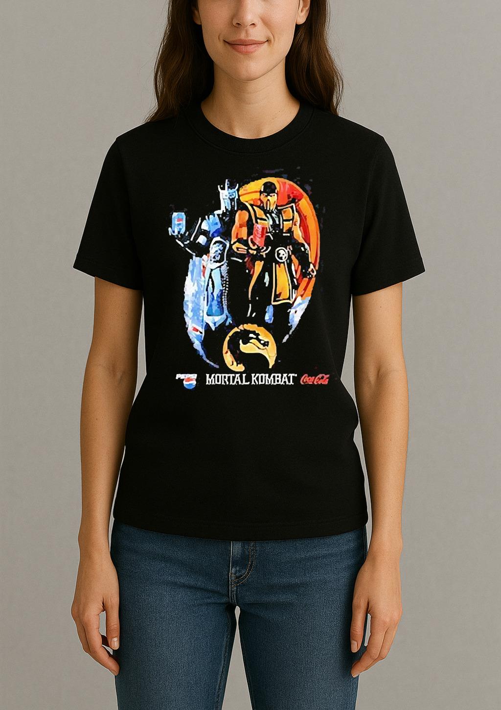Sub Zero And Scorpion Holding Coca Cola And Pepsi Mortal Kombat Logo Shirt Womentee