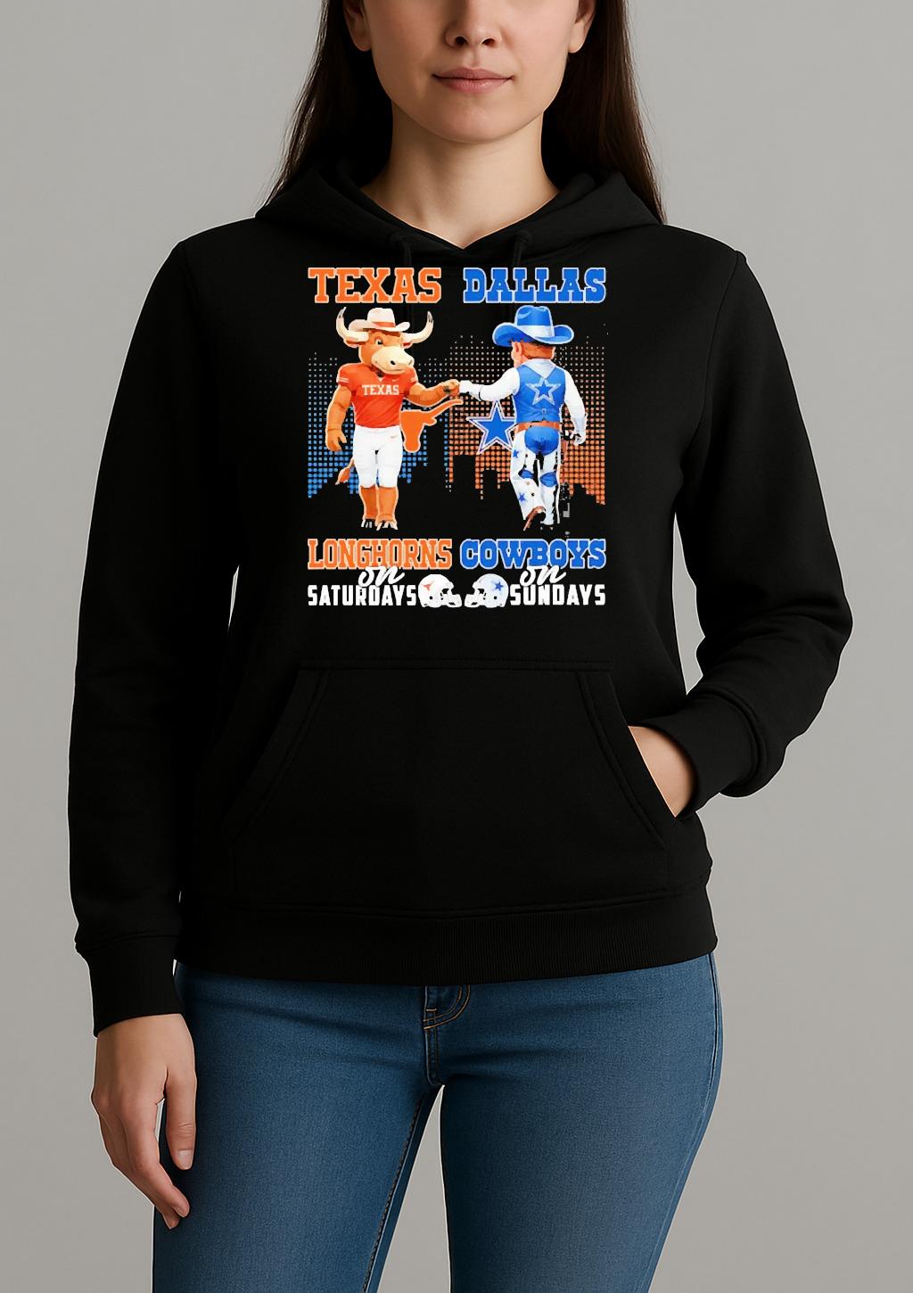 Texas Longhorns On Saturdays Dallas Cowboys On Sundays Mascot Premium Unisexhoodie