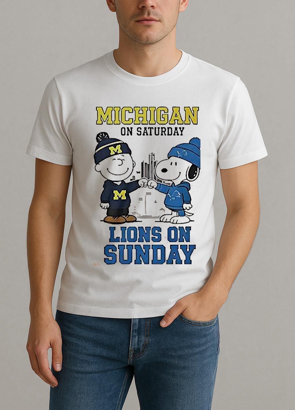 The Peanuts Fist Bump Michigan Wolverines On Saturday And Detroit Lions On Sunday Shirt