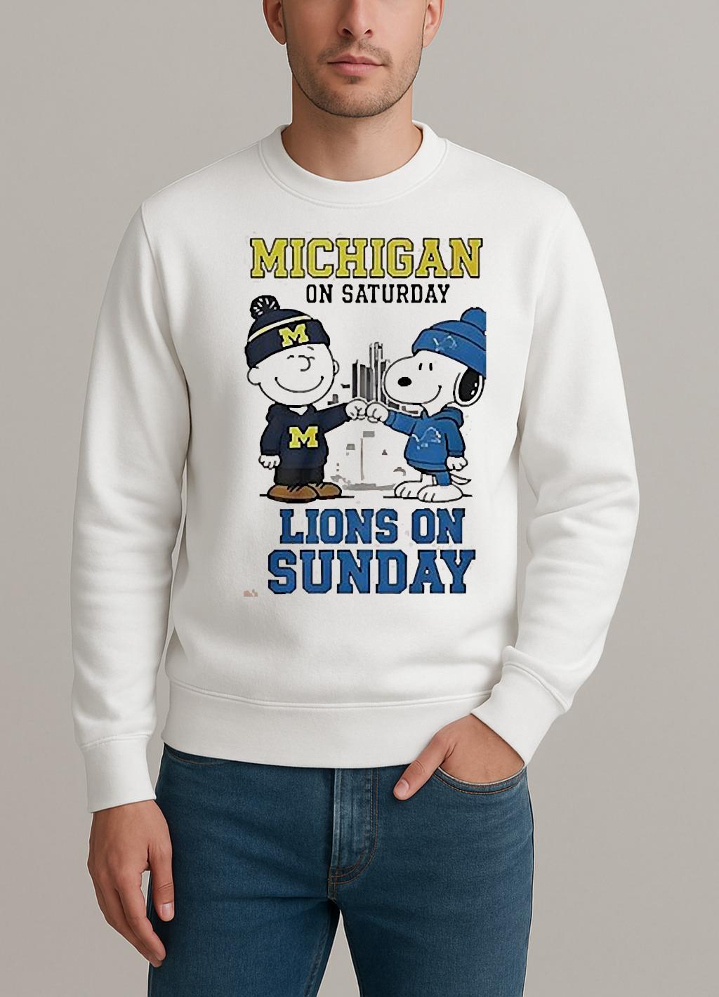 The Peanuts Fist Bump Michigan Wolverines On Saturday And Detroit Lions On Sunday Shirt sweater