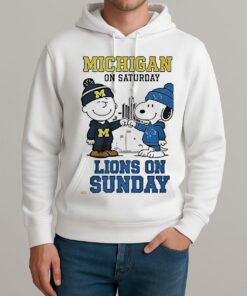 The Peanuts Fist Bump Michigan Wolverines On Saturday And Detroit Lions On Sunday Shirt Unisexhoodie