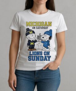 The Peanuts Fist Bump Michigan Wolverines On Saturday And Detroit Lions On Sunday Shirt W-tee