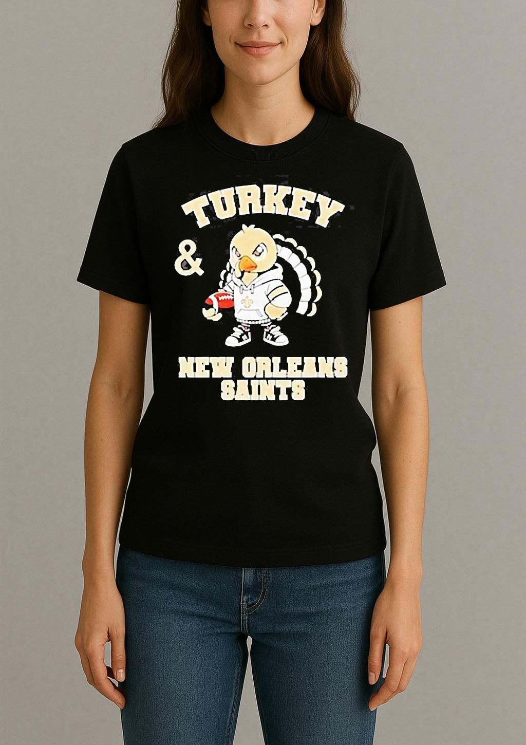 Turkey And New Orleans Saints Football Nfl Happy Thanksgiving Shirt Womentee