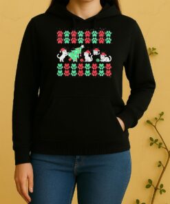 Cat Knocking Over The Christmas Tree Many Cat Paw Prints Unisex Hoodie