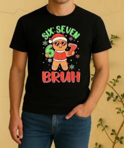 Gingerbread Holding Six Seven Bruh Christmas Costume Shirt