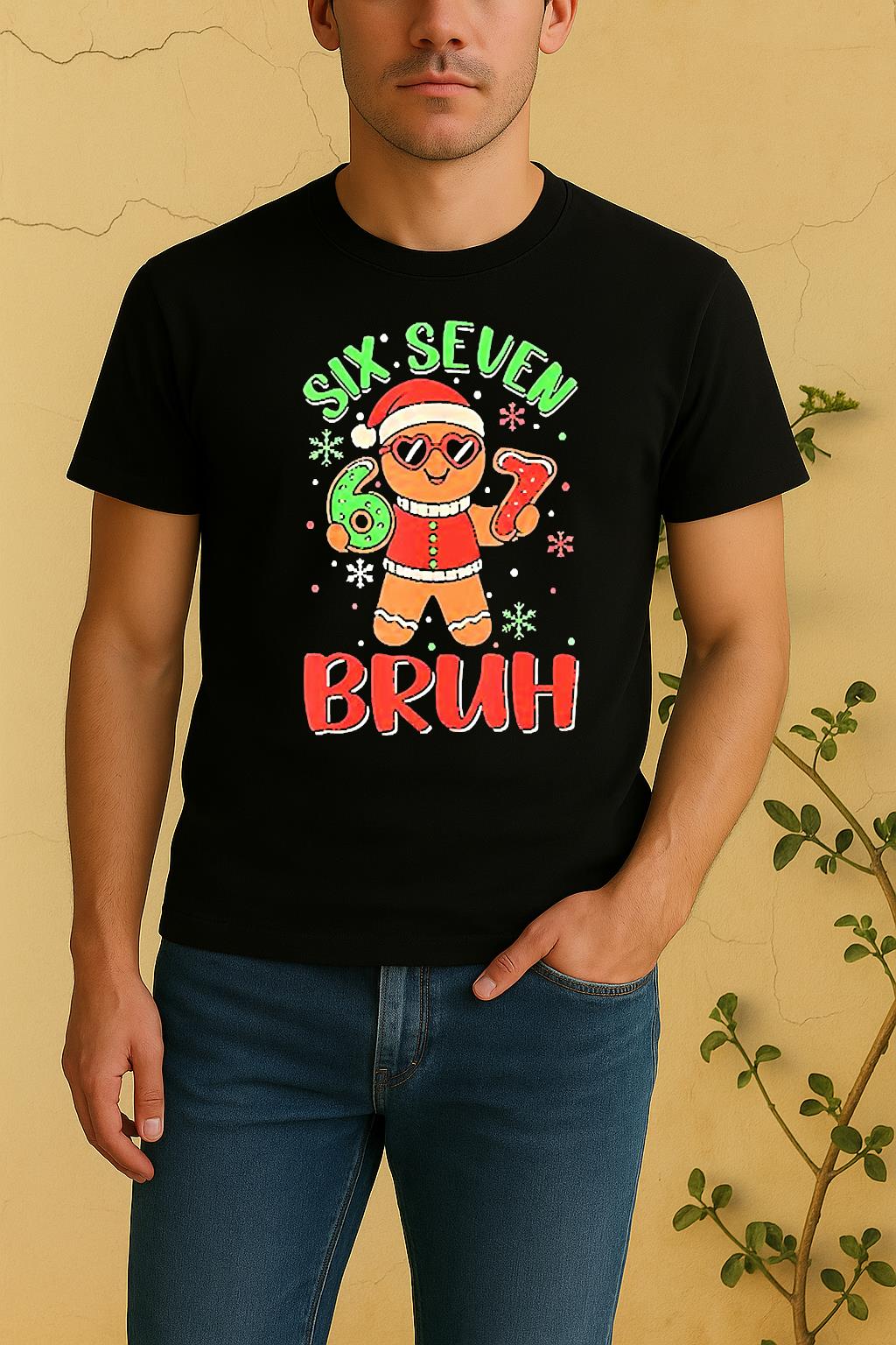 Gingerbread Holding Six Seven Bruh Christmas Costume Shirt by Bino Shirt – Custom Graphic T-Shirt