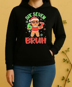 Gingerbread Holding Six Seven Bruh Christmas Costume Unisex Hoodie