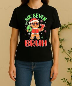 Gingerbread Holding Six Seven Bruh Christmas Costume Women Shirt