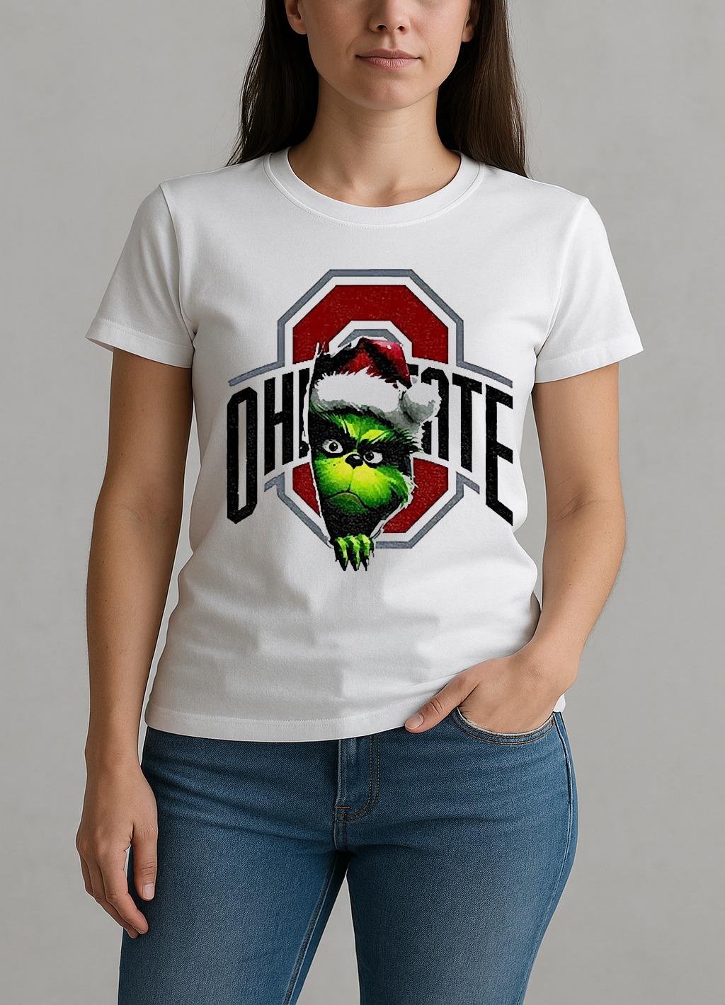 Grinch Santa Hat Ohio State Buckeyes Football Nfl 2025 W-tee