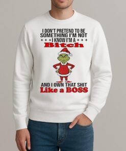 Grinch Santa I Dont Pretend To Be Something Im Not I Know Im A Bitch And I Own That Shit Like A Boss Christmas sweater