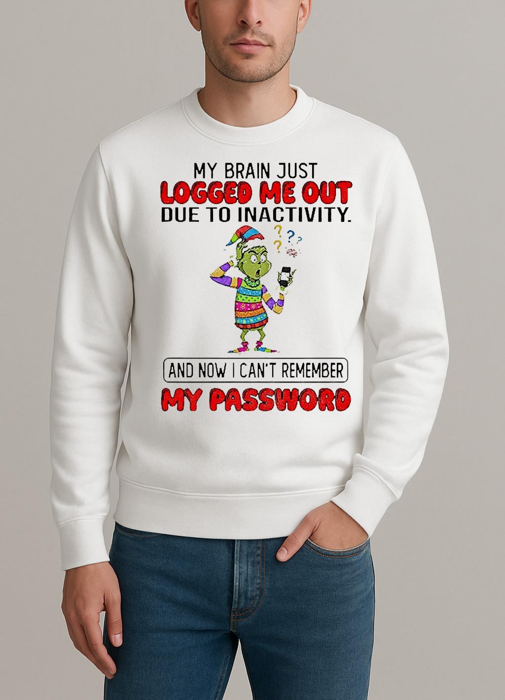 Grinch Santa My Brain Just Logged Me Out Due To Inactivity And Now I Cant Remember Christmas sweater