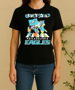 Grinch Squad And Friends Walking Across Philadelphia Eagles Women Shirt