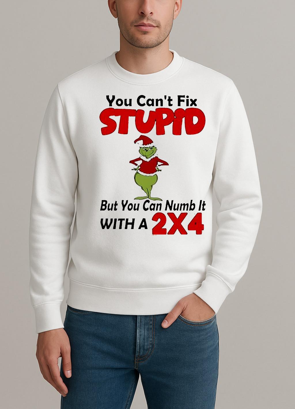 Grinch You Cant Fix Stupid But You Can Numb It With A 2X4 Christmas sweater