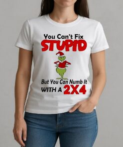 Grinch You Cant Fix Stupid But You Can Numb It With A 2X4 Christmas W-tee