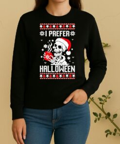 I Prefer Halloween Christmas Skeleton Ugly Xmas Sweater