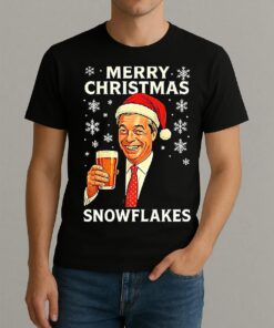 Nigel Farage Raises His Glass Reform Merry Christmas Snowflakes Caricature Shirt