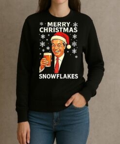 Nigel Farage Raises His Glass Reform Merry Christmas Snowflakes Caricature sweater