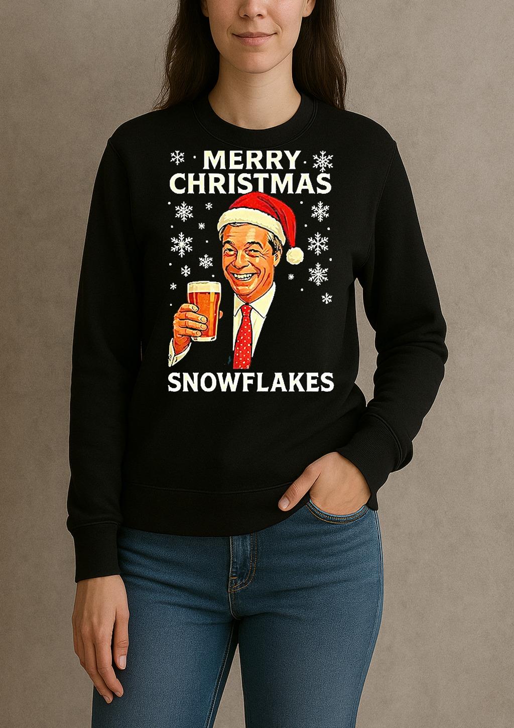Nigel Farage Raises His Glass Reform Merry Christmas Snowflakes Caricature sweater
