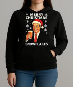 Nigel Farage Raises His Glass Reform Merry Christmas Snowflakes Caricature Unisexhoodie