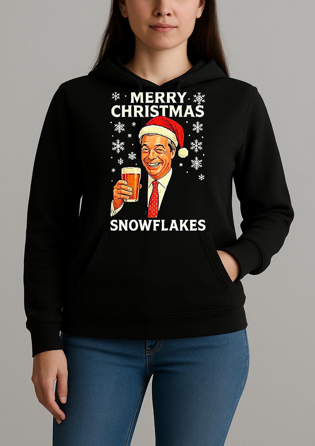 Nigel Farage Raises His Glass Reform Merry Christmas Snowflakes Caricature Unisexhoodie