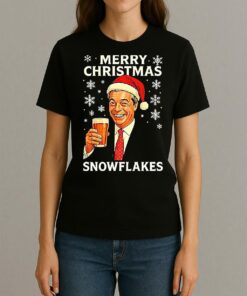 Nigel Farage Raises His Glass Reform Merry Christmas Snowflakes Caricature Womentee