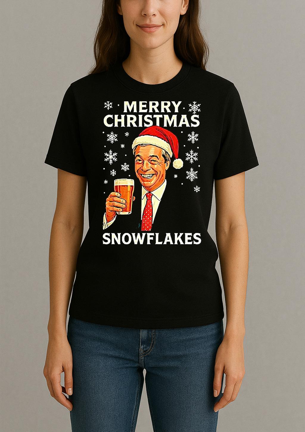 Nigel Farage Raises His Glass Reform Merry Christmas Snowflakes Caricature Womentee