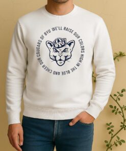 Official Byu Cougars Fight Song Well Raise Our Colors High In The Blue And Cheer Our Cougars Of Byu Sweater
