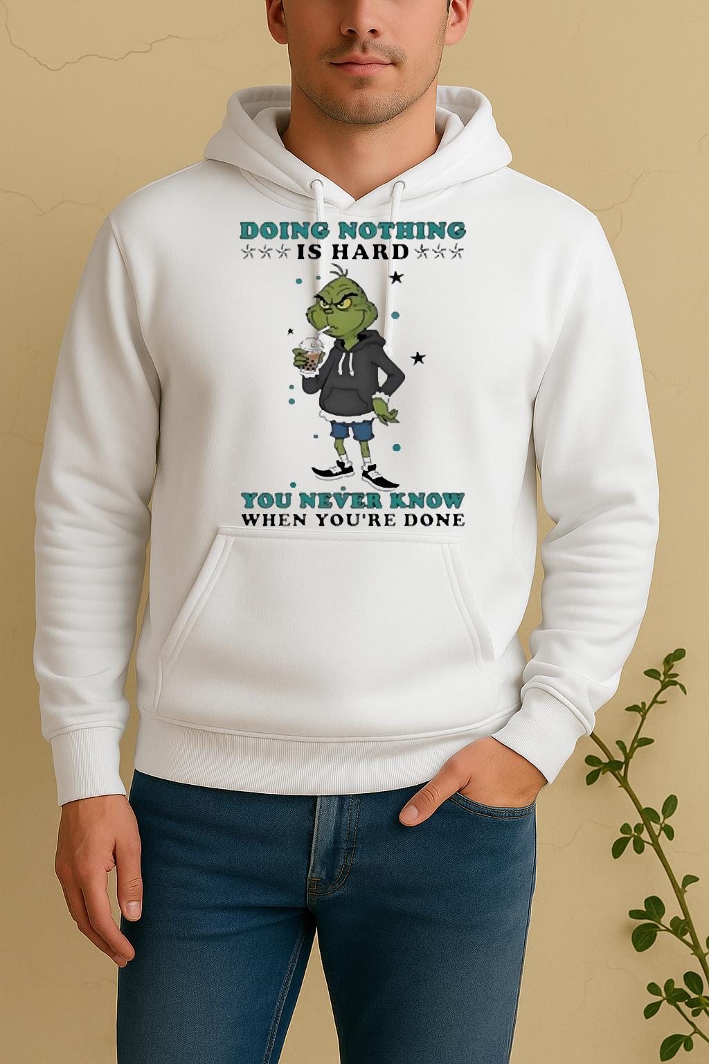 Official Grinch Drinking Milk Tea Doing Nothing Is Hard You Never Know Unisex Hoodie