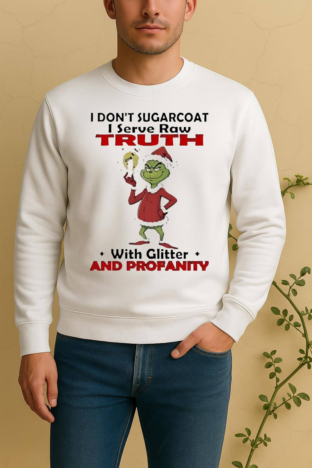 Official Grinch I Dont Sugarcoat I Serve Raw Ruth With Glitter Christmas Sweater