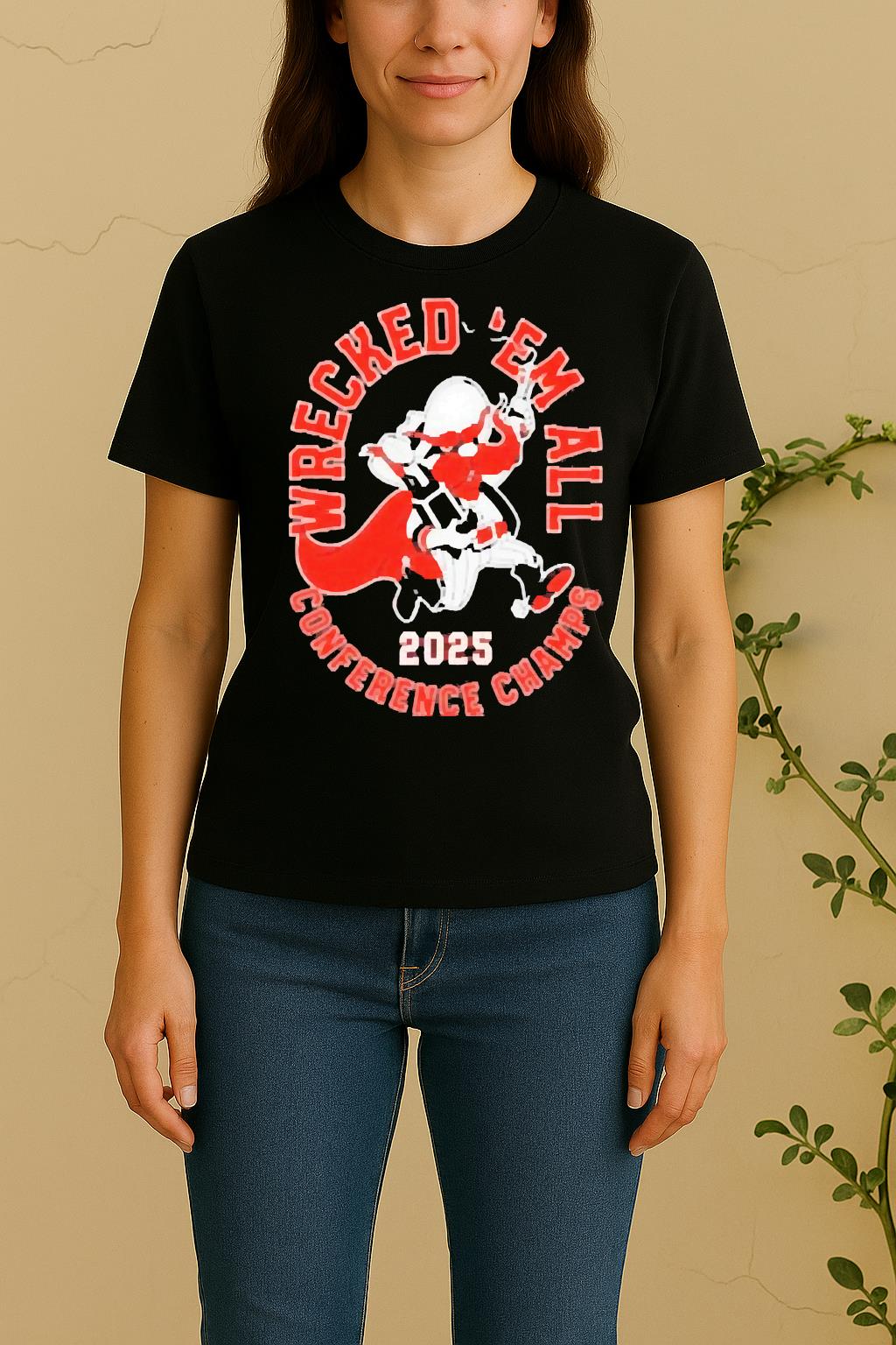Official Texas Tech Red Raiders 2025 Wrecked Em Conference Champs Women Shirt