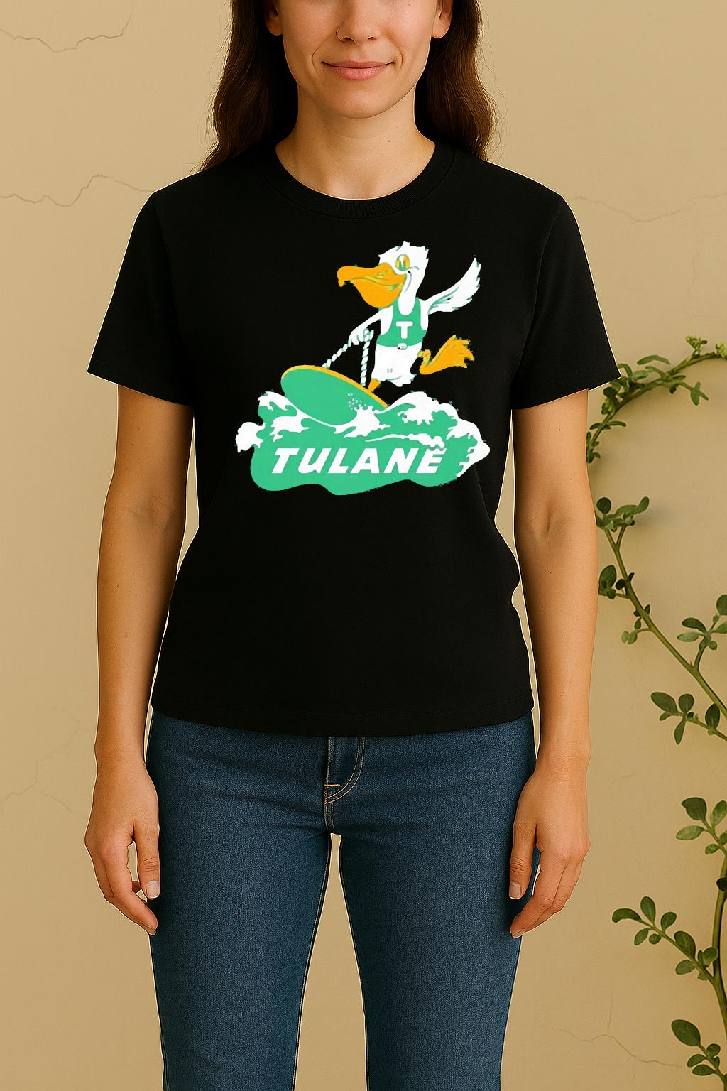Official Tulane Green Wave Mascot Surfboard Logo Women Shirt
