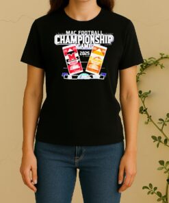 Official Western Michigan Broncos Vs Miami Redhawks 2025 Mac Football Champions Card Women Shirt