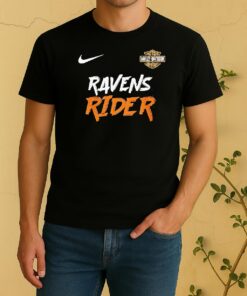 Officials Baltimore Ravens Ghost Rider Harley Davidson Motorcycle Double Sided Graphic Shirt