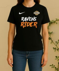 Officials Baltimore Ravens Ghost Rider Harley Davidson Motorcycle Double Sided Graphic Women Shirt