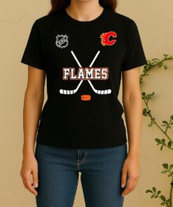 Officials Calgary Flames X Motorcyles Harley Davidson Skeleton Double Sided Graphic Women Shirt