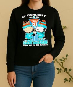 Officials Charlie Brown Fist Bump Snoopy 61St Anniversary 1965 2026 Miami Dolphins Thank You For The Memories Skyline Sweater