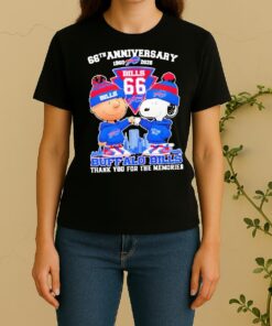 Officials Charlie Brown Fist Bump Snoopy 66Th Anniversary 1960 2026 Buffalo Bills Thank You For The Memories Skyline Women Shirt