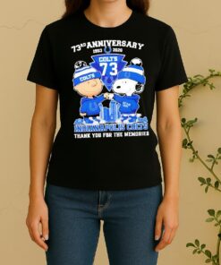 Officials Charlie Brown Fist Bump Snoopy 73Rd Anniversary 1953 2026 Indianapolis Colts Thank You For The Memories Skyline Women Shirt