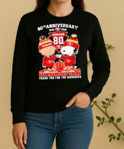 Officials Charlie Brown Fist Bump Snoopy 80Th Anniversary 1946 2026 San Francisco 49Ers Thank You For The Memories Skyline Sweater
