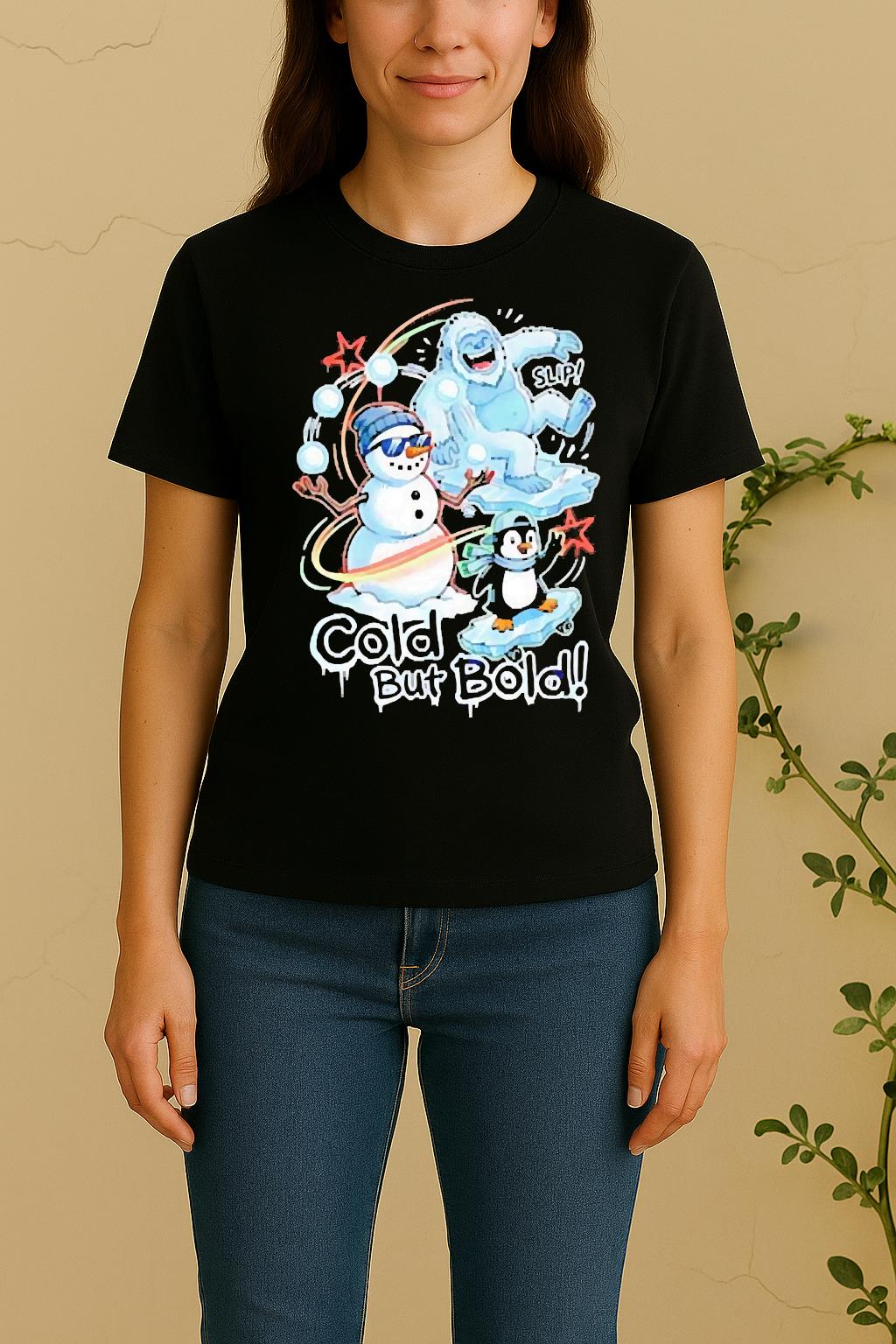 Officials Cold But Bold Funny Snowman Yeti And Penguin Urban Christmas Women Shirt