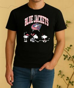 Officials Columbus Blue Jackets X Peanuts Snoopy Out Of Our Blue We Rise Hockey Double Sided Graphic Shirt