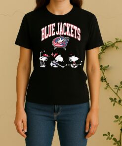 Officials Columbus Blue Jackets X Peanuts Snoopy Out Of Our Blue We Rise Hockey Double Sided Graphic Women Shirt