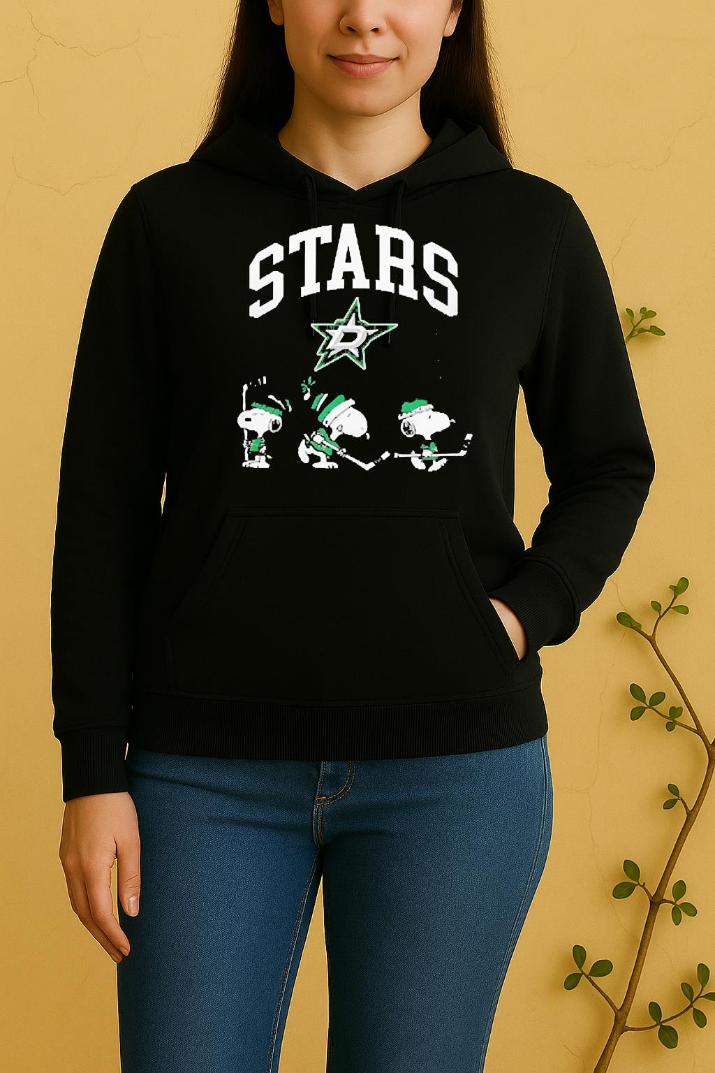 Officials Dallas Stars X Peanuts Snoopy Victory Rising Hockey Double Sided Graphic Unisex Hoodie