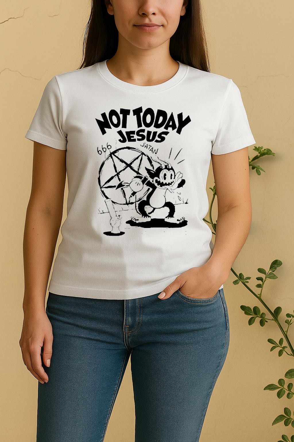 Officials Felix Devil Not Today Jesus Satan Graphic Women Shirt