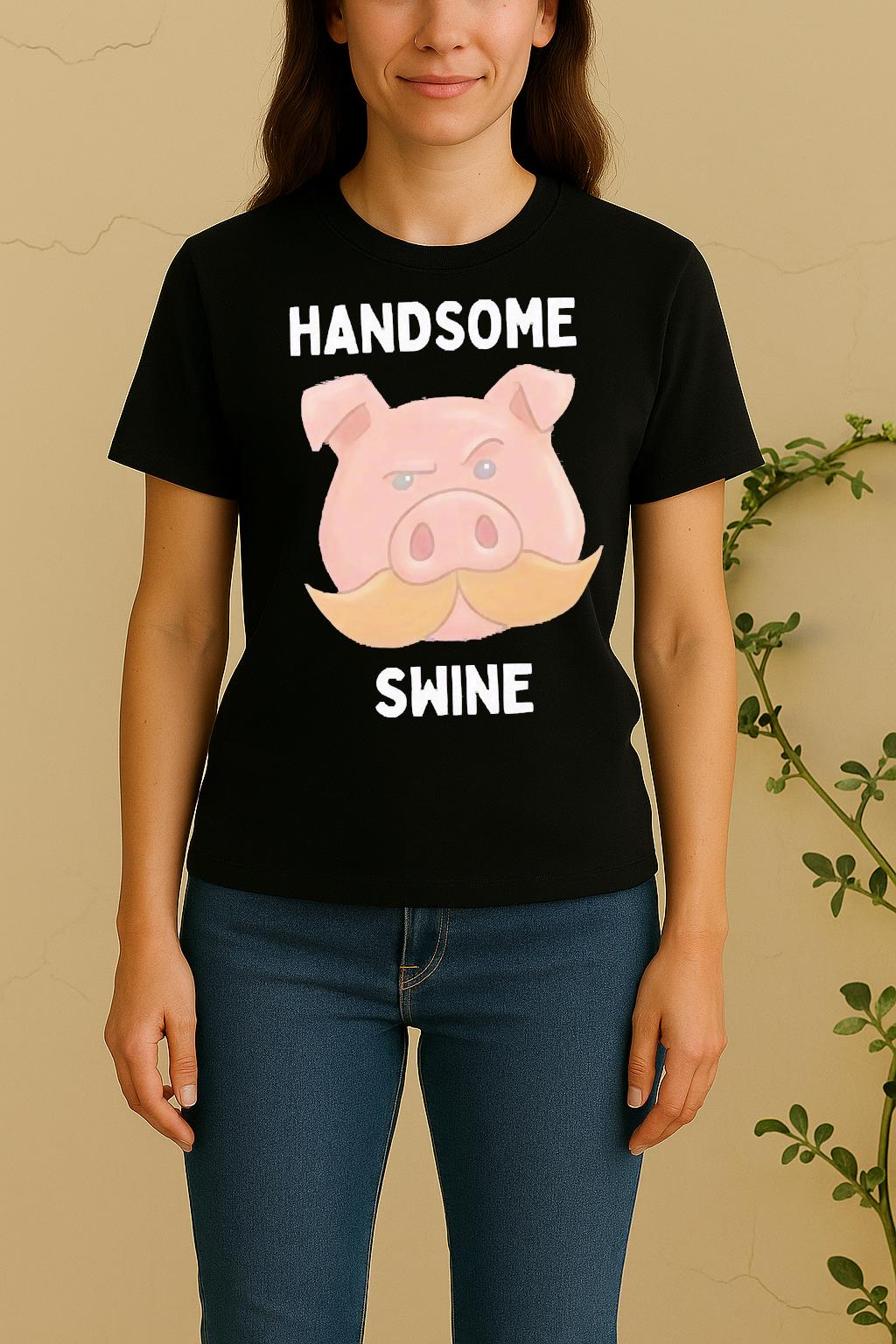 Officials Handsome Swine Pig Mustache Women Shirt