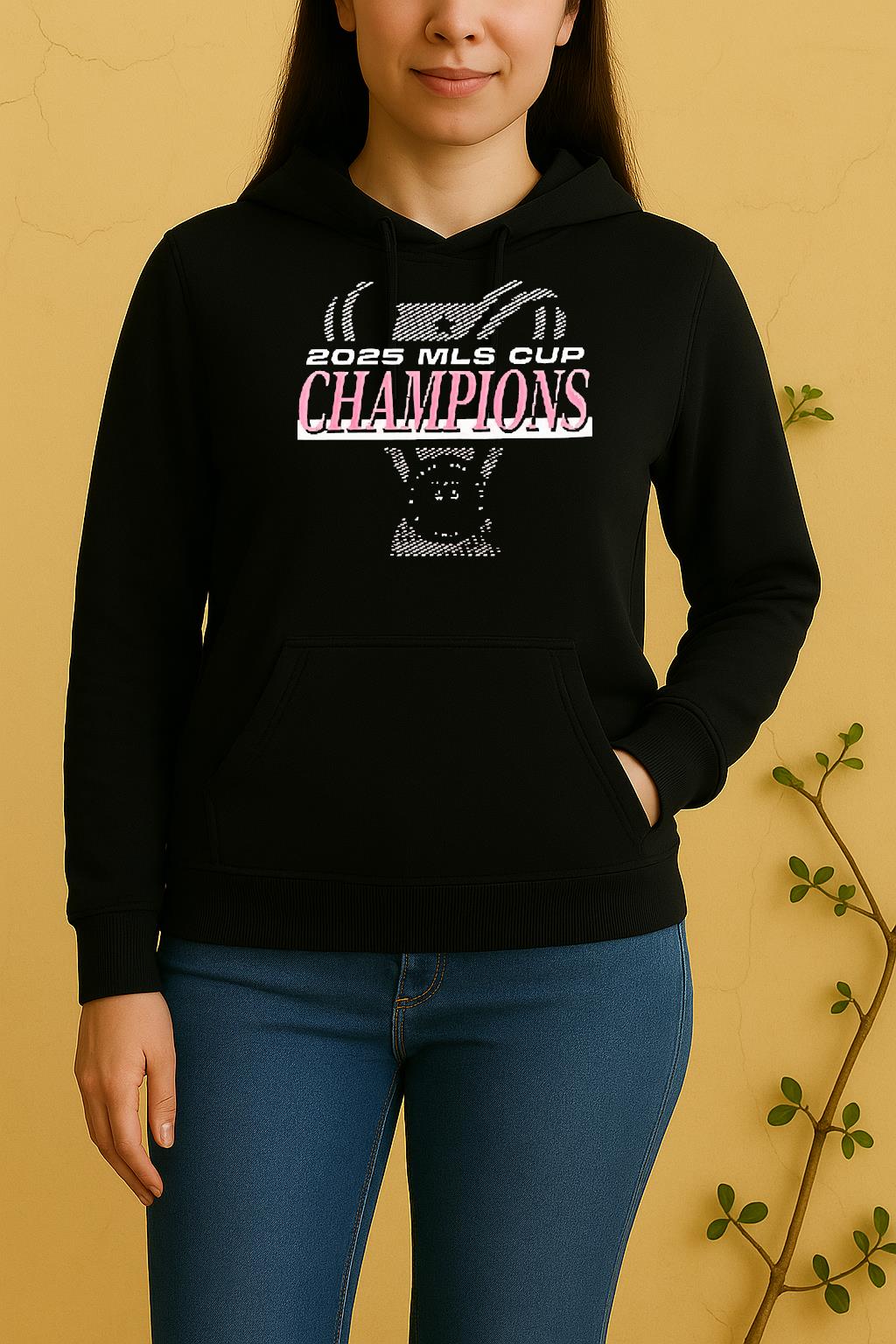Officials Inter Miami Cf 2025 Mls Cup Champions Team Graphic Trophy Double Sided Graphic Unisex Hoodie