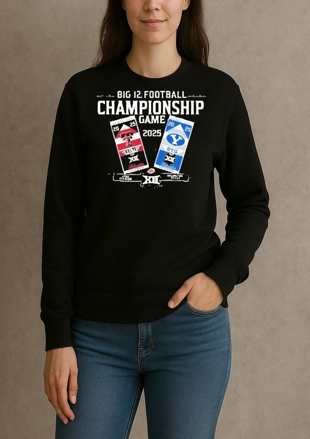 Officials Texas Tech Red Raiders Vs Brigham Cougars Big 12 2025 Football Championship Game Tickets Circle Black sweater